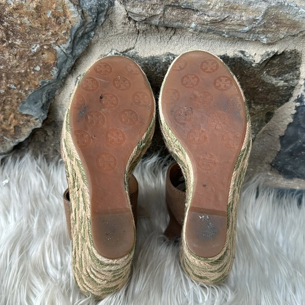 Tory Burch crossover platform espadrille wedge sandal size 7
